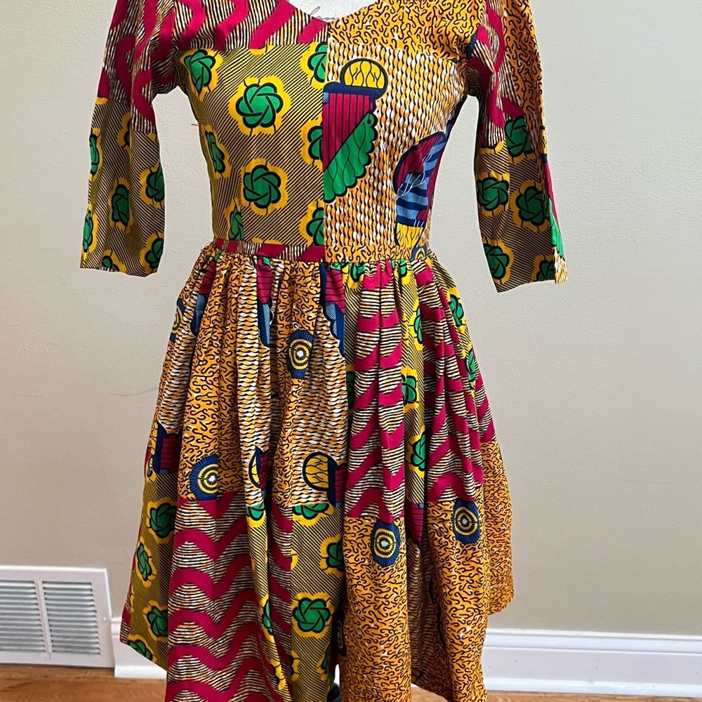 Multiple Color Cotton Authentic African Print Dress